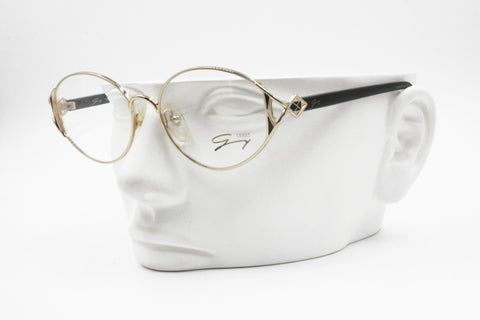 Genny 589 5007 Women Vintage Eyeglasses frame, Golden & Black designer temples, New Old Stock 1980s