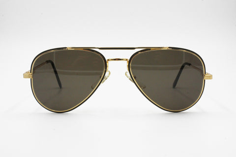 Vintage Aviator Sunglasses prototype never produced, Italian frame Golden & Back hand panted, New Old Stock 1970s