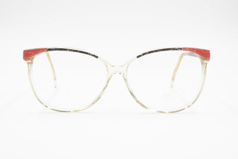 80s Womens ladies eyeglass Round Cat Eye, Italian product by VANITIES by Metalvista, Amazing bicolored tissue pattern, NOS