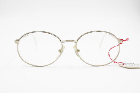 Vintage 60s Never produced prototype ODO France, Ovaloid Golden & White frame glasses, New Old Stock