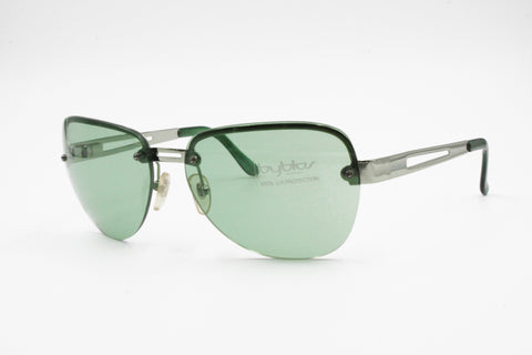 Byblos Vintage 90s Sunglasses mod. B 721-S green lenses, Bug eye oval lenses, Deadstock 1990s