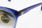 1970 Made in France Vintage sunglasses mirrored crystal lenses, blue glittered silver plastic, New Old Stock