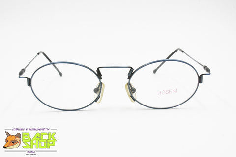 HOSEKI Oval eyeglass frame metallic blue aged effec, springs junctions slim frame, New Old Stock