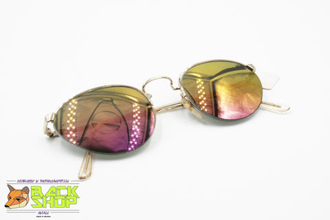 Vintage 1970s Cat eye sunglasses mirrored glass lenses Golden & Violet shades, Semi rimmed metal frame, New Old Stock