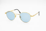 Sting 4069 Vintage 80s Sunglasses men women Round gold, azure flat lenses, New Old Stock