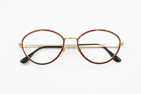 BLUEYE mod. D6 semi round eye frame Wooden color & Gold, Vintage 1970s - 1980s New Old Stock