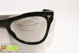 Authentic 1940-1950 Black cat eye frame glasses women, sturdy acetate silver inserts straight arms, Vintage Preowned