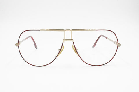 ALAIN DELON Mod. Sirius, Big aviator frame glasses Red & Black dappled, Golden frame, Deadstock 80s