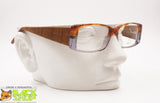 LANCETTI Vintage glasses frame acetate caramel brown & pale azure, leather arms, New Old Stock