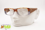 LANCETTI Vintage glasses frame acetate caramel brown & pale azure, leather arms, New Old Stock